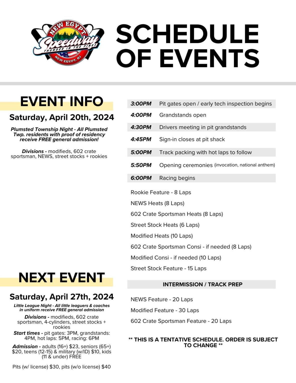 Plumsted Twp. Night Modifieds, Crates, NEWS, Street Stocks + Rookies